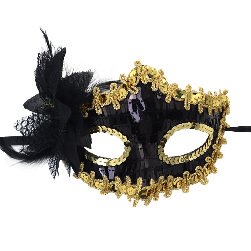 Half Face Sexy Mask Venetian Masquerade Tiara Feather Rhinestones Eye Mask Exquisite Lace Mask Women Carnival Party Decoration