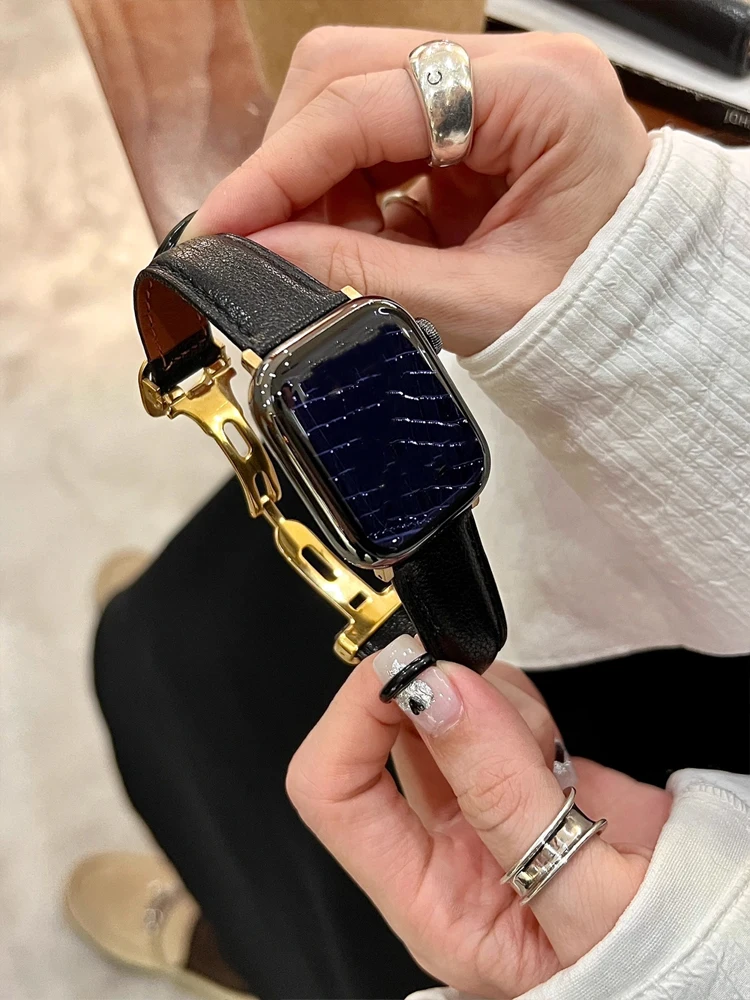 

Роскошный ремешок из натуральной кожи для Apple Watch Ultra 10 9 8 7 6 5 4 Женский ремешок-браслет для iWatch 38 мм 40 мм 41 мм 42 мм 45 мм 46 мм 49 мм