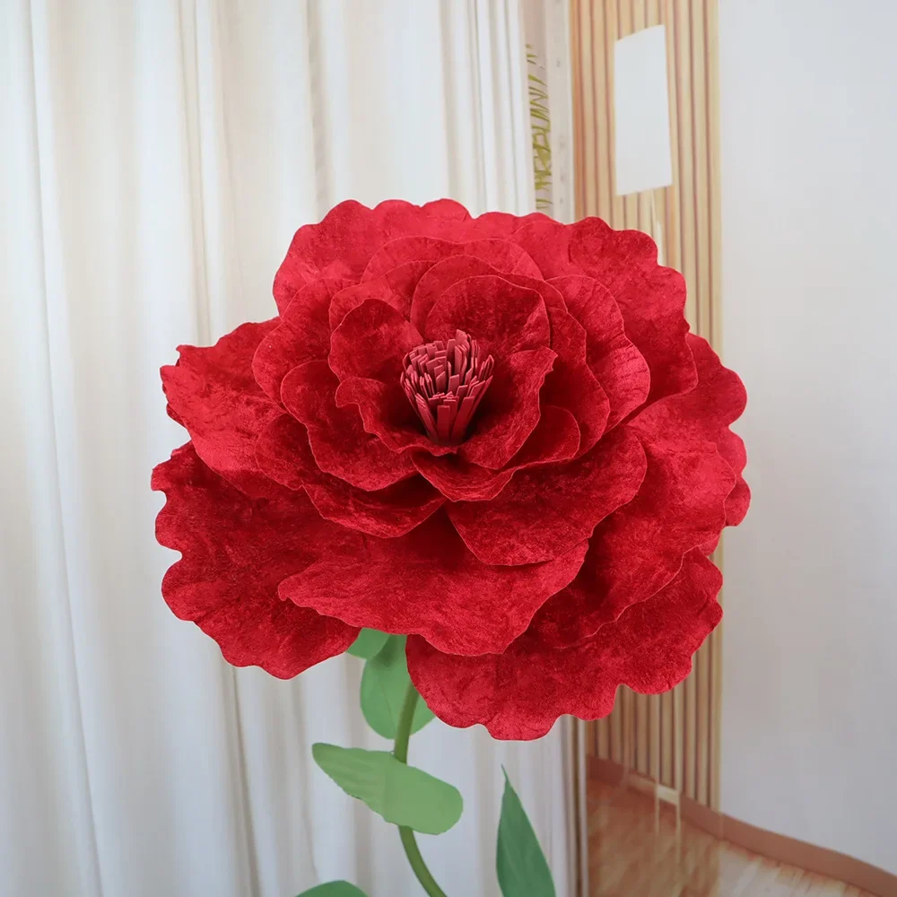 DIY Giant Velvet Wine Red Peony Artificial Flower, Pary Festival, Window Show Display, Fake Flore, Wreath, Wall Hanging Decor