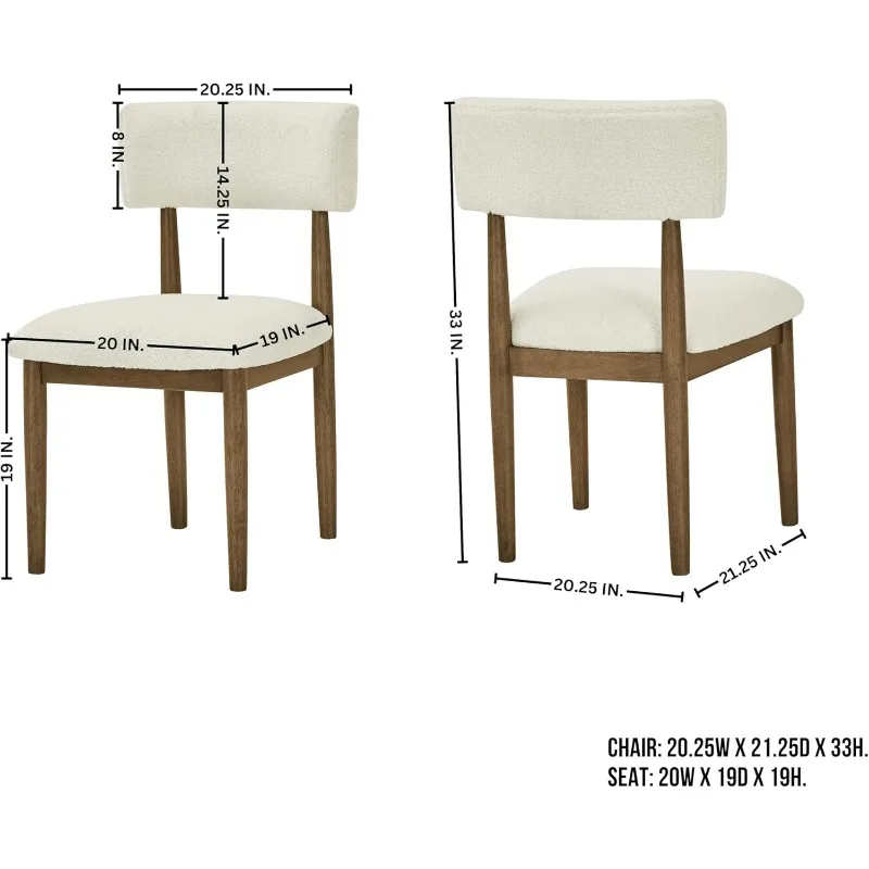 كراسي تناول الطعام المنجدة من Furniture Ellis Boucle، مجموعة من 2، أبيض/بلوط طبيعي