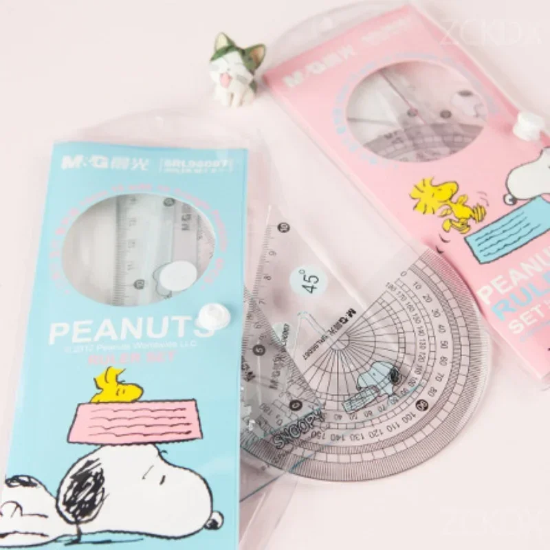 4個のぞき見透明定規セットかわいい漫画子供スケール分度器三角測定ツール事務用品