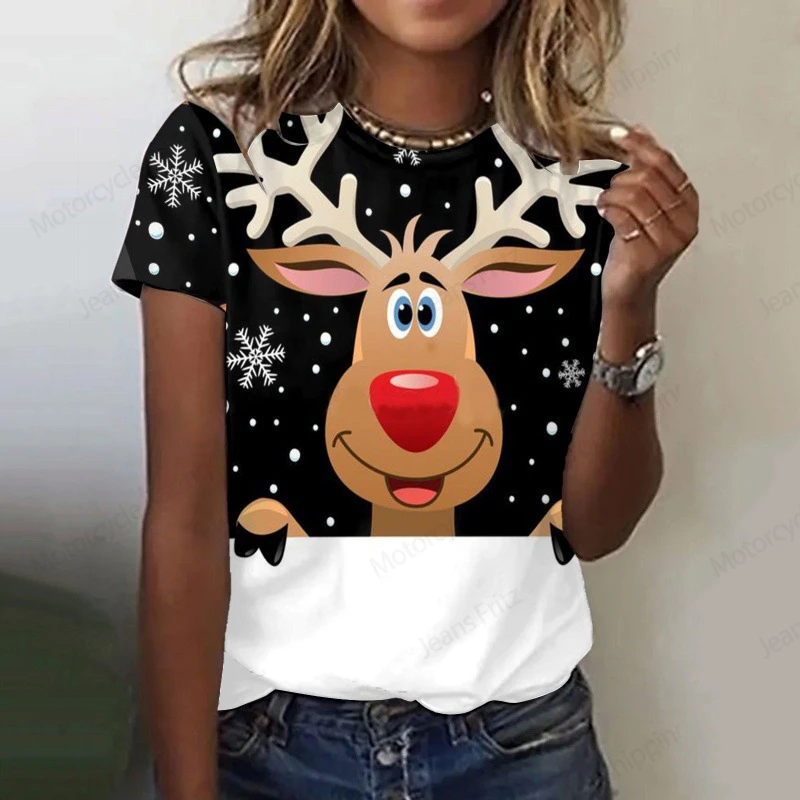 Golden Christmas Tree 3d Print Tshirt Men Women Fashion Oversized T-shirt Harajuku Short Sleeve Tops Tees Xmas Elk T shirt Women