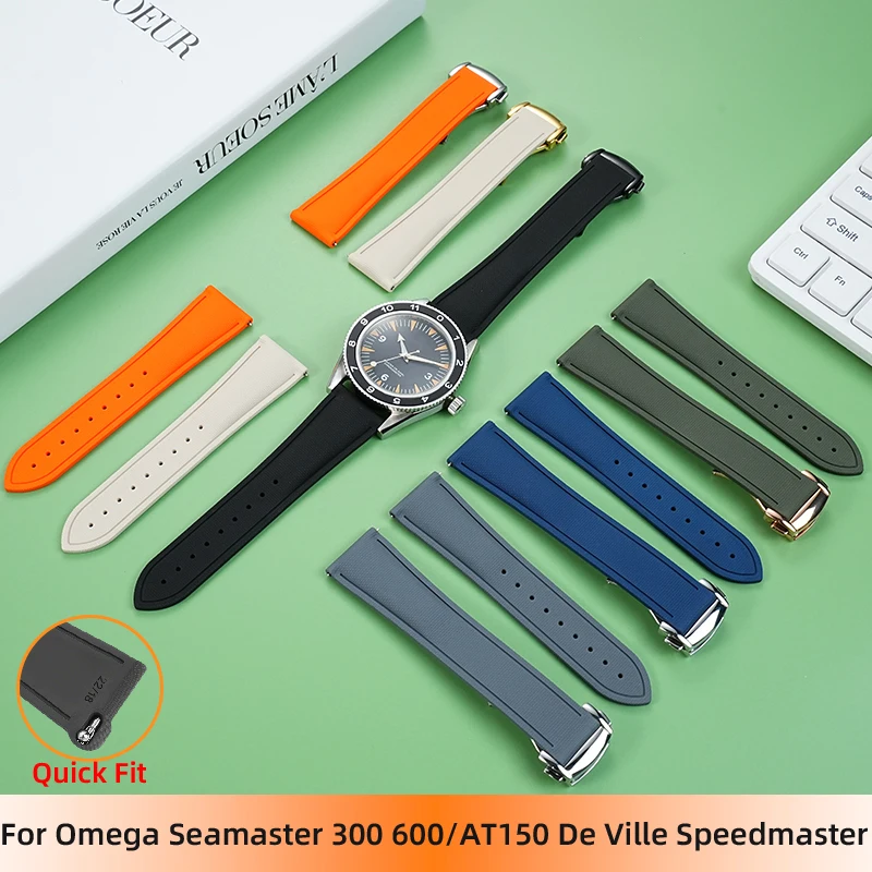 FKM حزام ل تيودور هاميلتون سيكو لونجين أوميغا النايلون نمط المطاط حزام الرياضة لينة سوار 20 21 22 مللي متر-18 مللي متر للطي مشبك