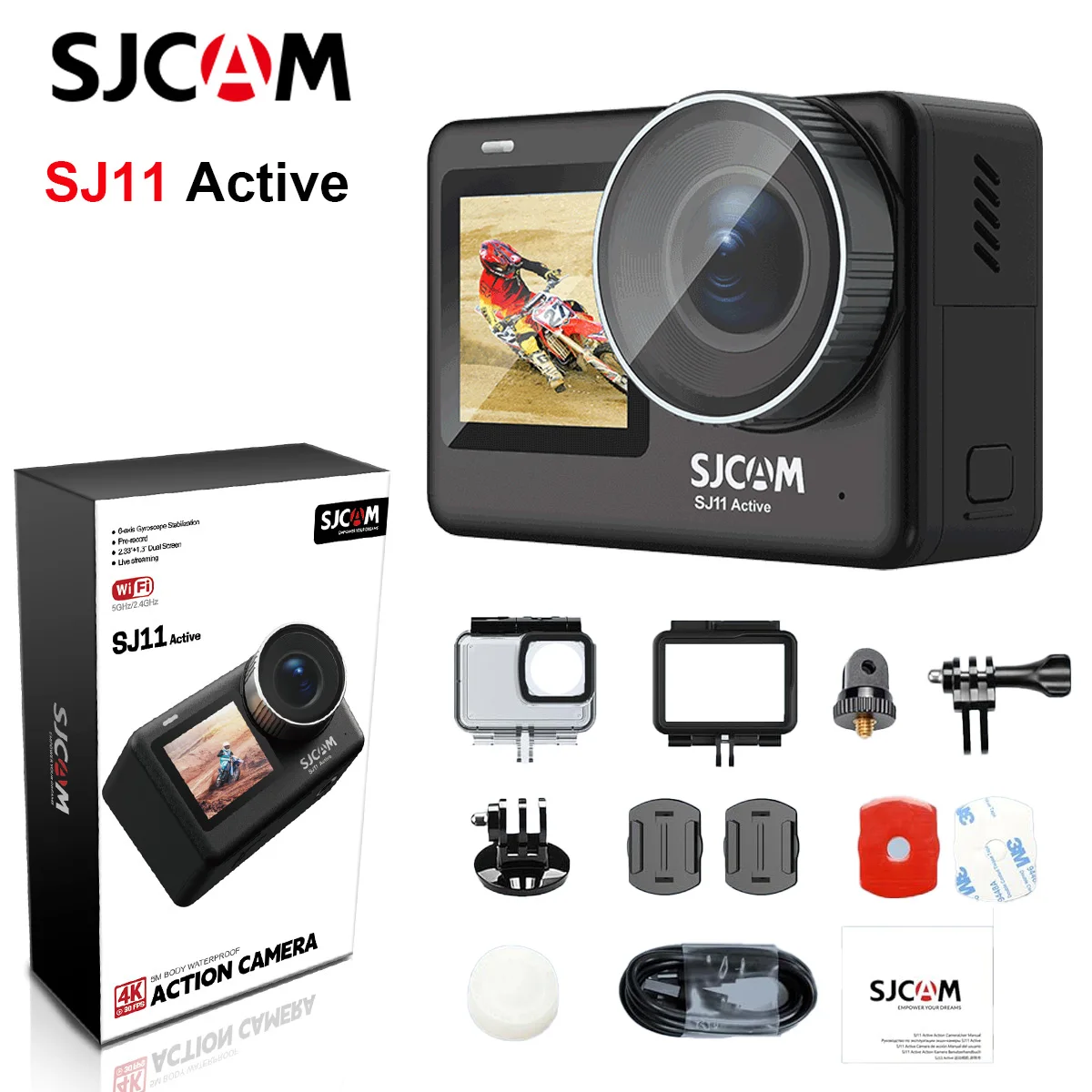 Cámara de acción SJCAM SJ11 4K, estabilización subacuática impermeable OIS+EIS de 98 pies Ultra FOV con control remoto WiFi activo HDR 5G