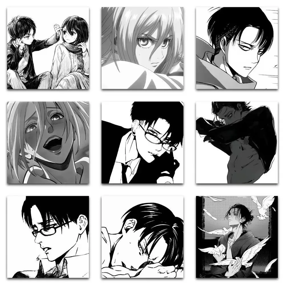 177개의 흑백 "진격의 거인" 스티커, "에렌, 미카사, 리바이, 한지" 애니메이션 상품 DIY 스티커