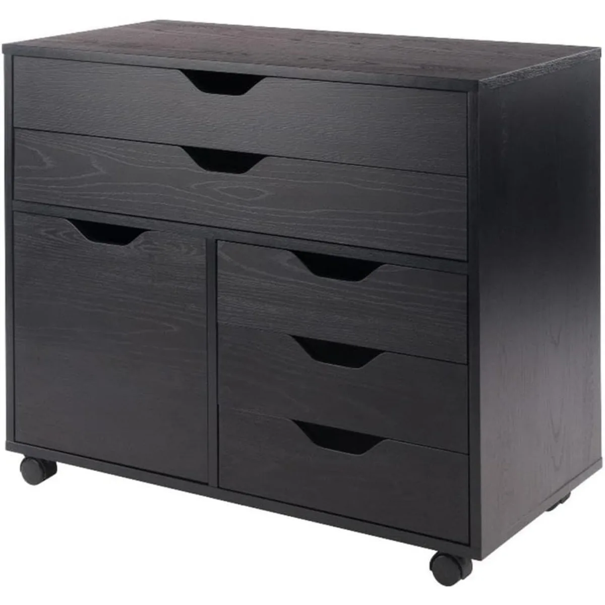 Wood Halifax Wide Storage Cabinet, 3-Small with 2-Wide Drawers, Black