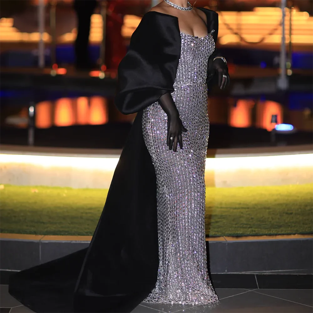 럭셔리 스팽글 구슬 민소매 인어 정장 이브닝 드레스 생일 파티 댄스 파티 드레스 맞춤형