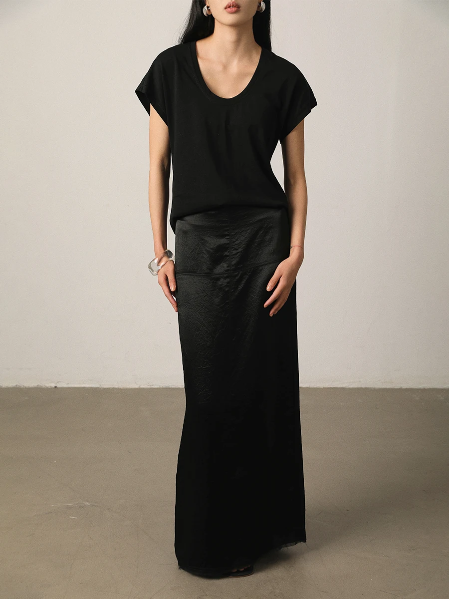 

Vimore Long Tail Fish Tailed Half Skirt Women's High Waist Satin Long Skirt Elegant Wrap around Skirt for Casual Wear