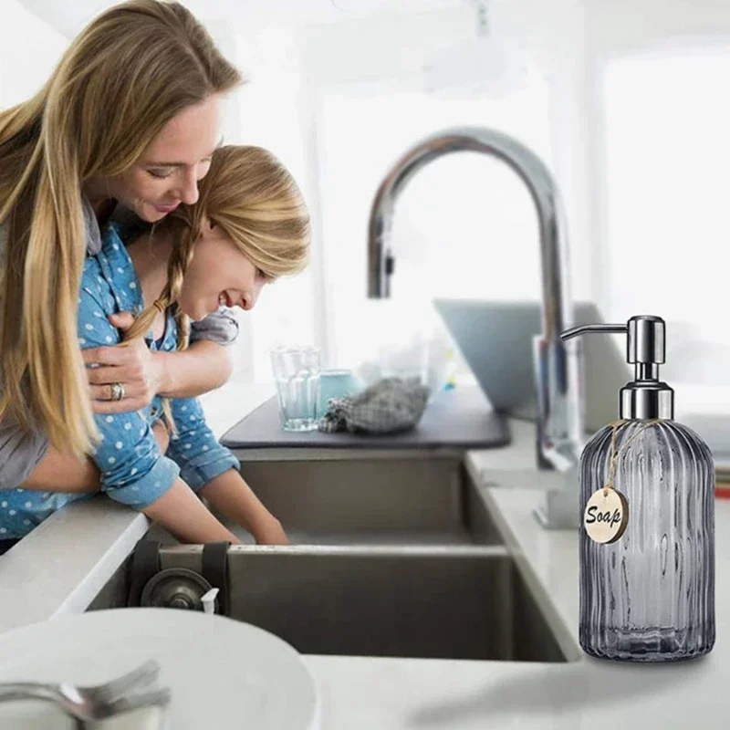 Soap Dispenser Bathroom Clear Glass Empty Refill Subbottle Detergent Kitchen Hand Sanitizers Shower Gel Shampoo Bottles view 4