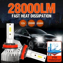 200W Car Lights 28000LM Fog Lamps 12V H1 H4 H7 H11 H13 9005 HB3 9006 HB4 9004 9007 IP68 Waterproof Rating LED Headlights