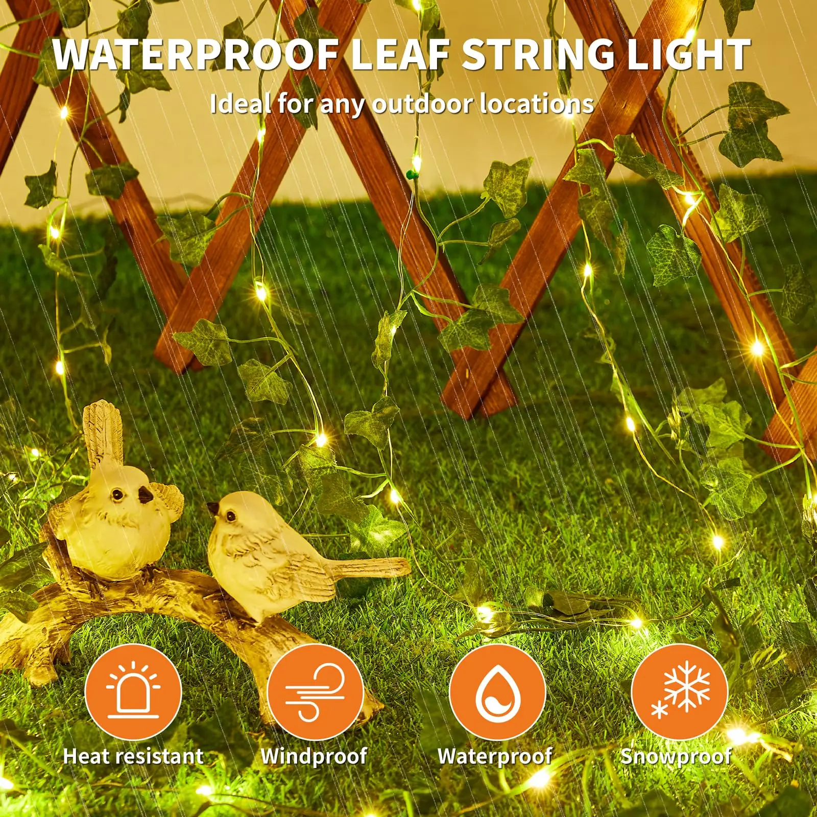 Solar String Light Outdoor 33FT 100LED Warm Wit Klimop Solar String Light 8 Modi Waterdichte Fairy Leaf Lights voor Balkon Tuin