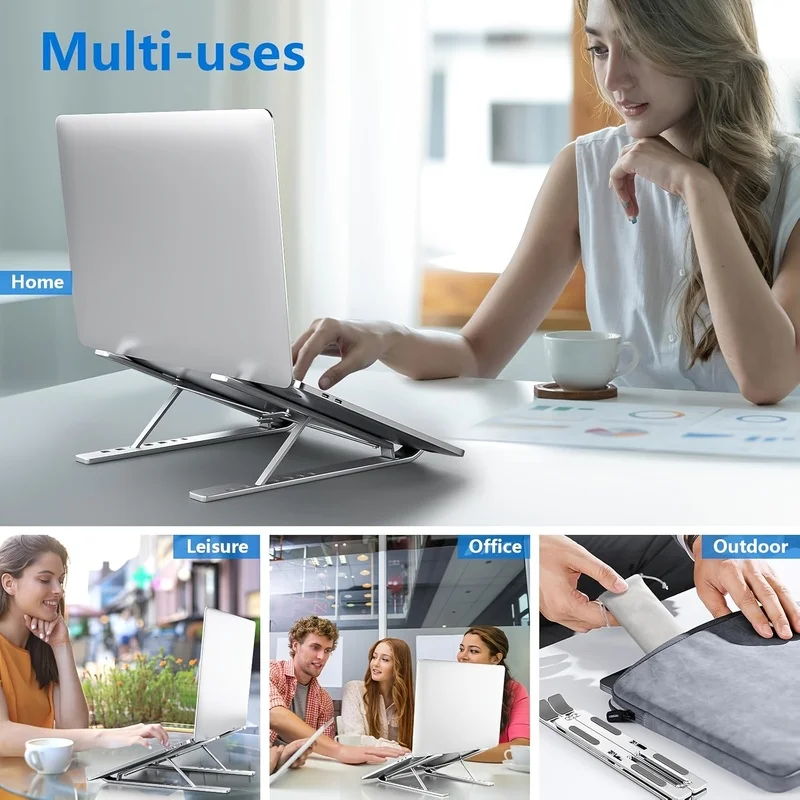 Aluminum Laptop Stand Adjustable Desktop Riser With Silicone Anti-slip Pads Foldable Laptops Holder For Macbook Notebook Ipad