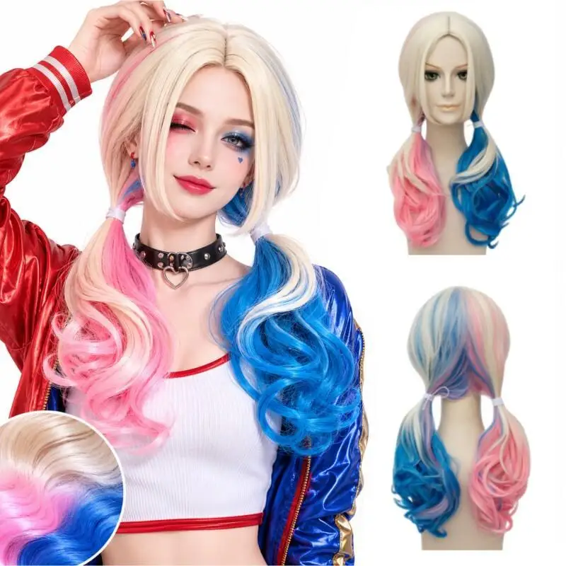 

Movie Clown Style Half Pink Blue Ombre Pigtail Wig Long Curly Synthetic Hair Wig For Women Halloween Cosplay Headwear Accessory
