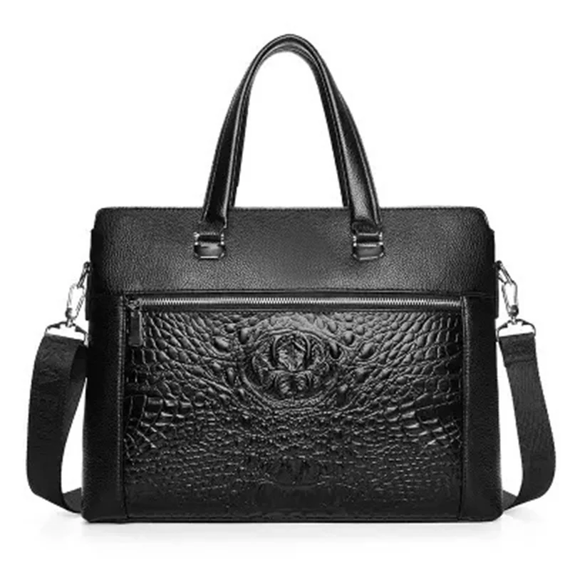 Borsa per laptop in vera pelle con motivo coccodrillo per uomo Valigetta multifunzionale in pelle di mucca Borsa da uomo d'affari nera o a tracolla