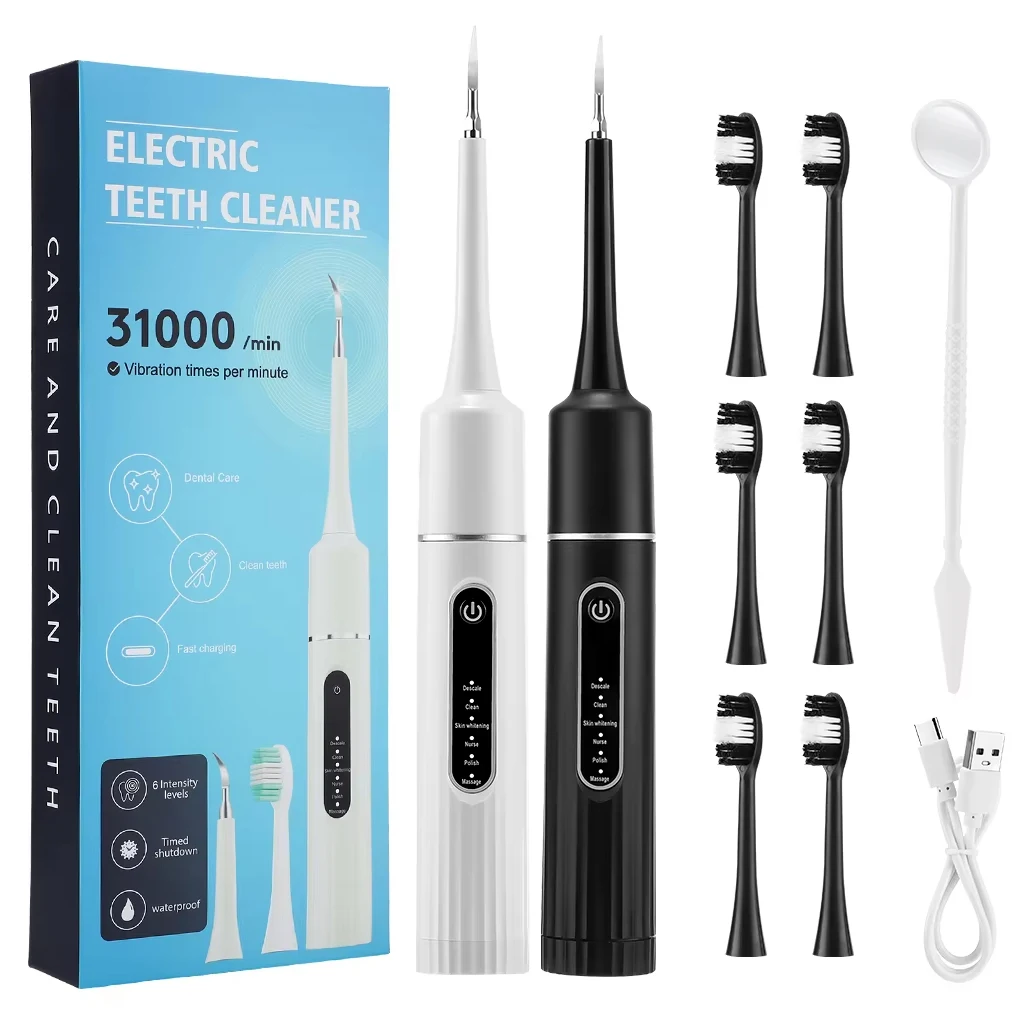 

Электрический очиститель зубов, водостойкая зубная щетка, звуковая вибрация, зубной скалер, средство для удаления зубного камня с 5 насадками