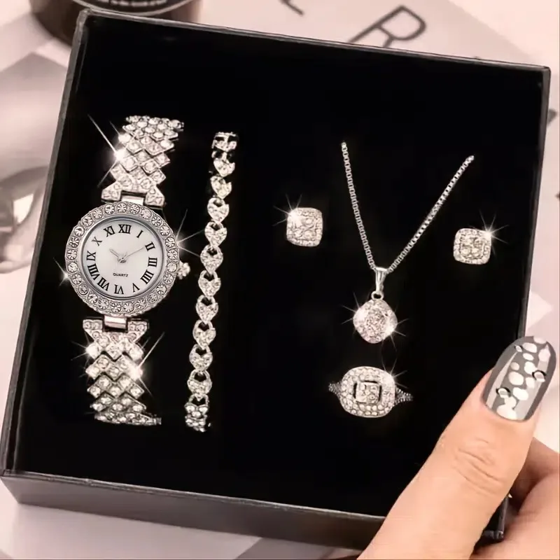 Watch for women Rhinestone Watch + Jewelry Set 6pcs/set Fancy Women Watches Jewelry Sophisticated And Stylish Women Watch