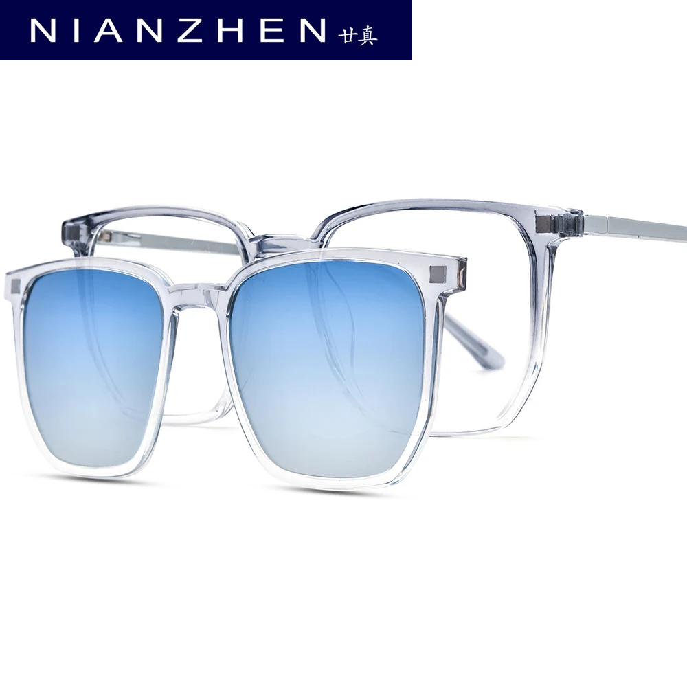 

NIANZHEN TR90 Alloy Glasses Frame Men Square Magnet Clip Eyeglasses Gradient Polarized Sun Lens Women Ultralight Eyewear 2181