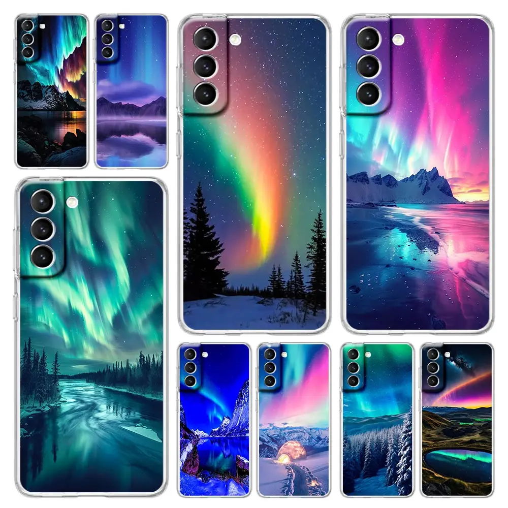 Beautiful northern lights Clear Phone Case For Samsung Galaxy S24 Plus S23 FE S22 S21 S20 Ultra 5G S10 S10E S9 S8 Soft Cover