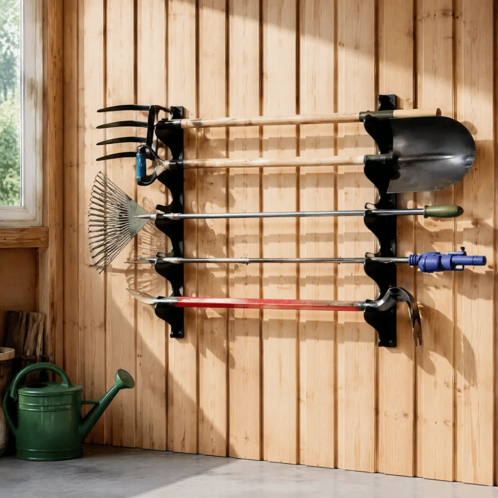55cm Garden Tool Storage Rack Space-saving Sturdy Metal Garage Wall‑Mount Organizer Easy Installation Heavy-duty