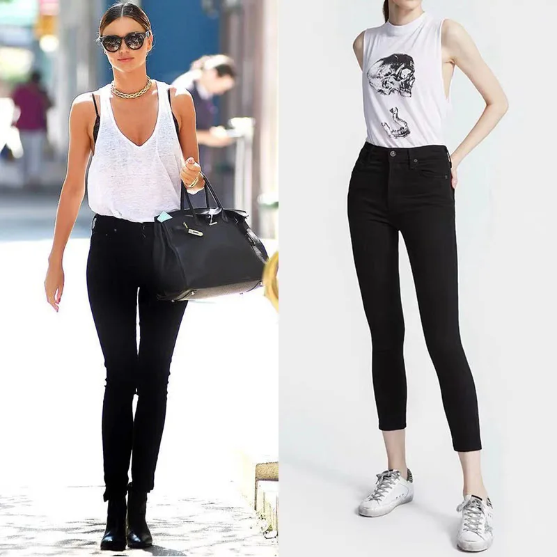 

High Waist Slim Fit Elastic Bla Denim Jeans Women's Spring Autumn New Sle Cotton Stretch l Waist Waed Multi ke...