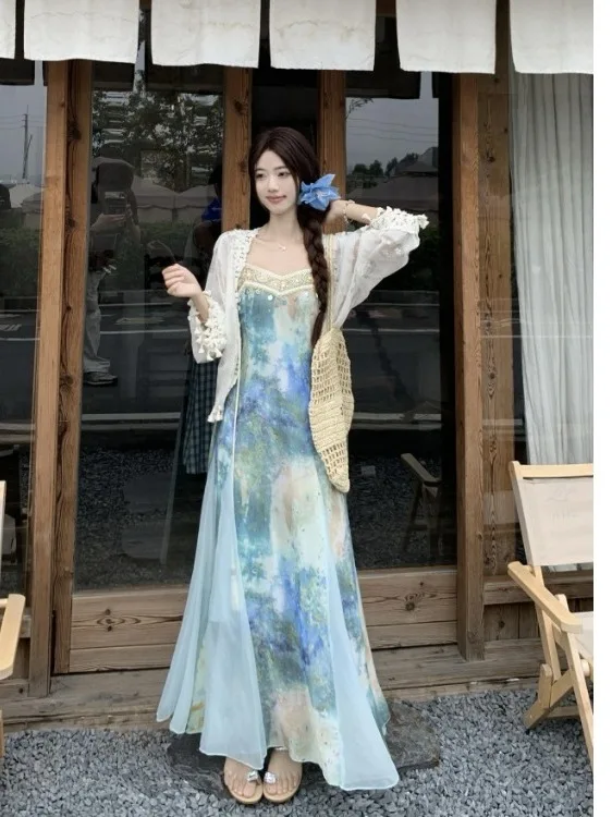 

plus Size Women's Summer New Sle Thin Printed ter Dr Sunscreen Top Bot Set Korean Sle Loose Fit High Waist Midi ...