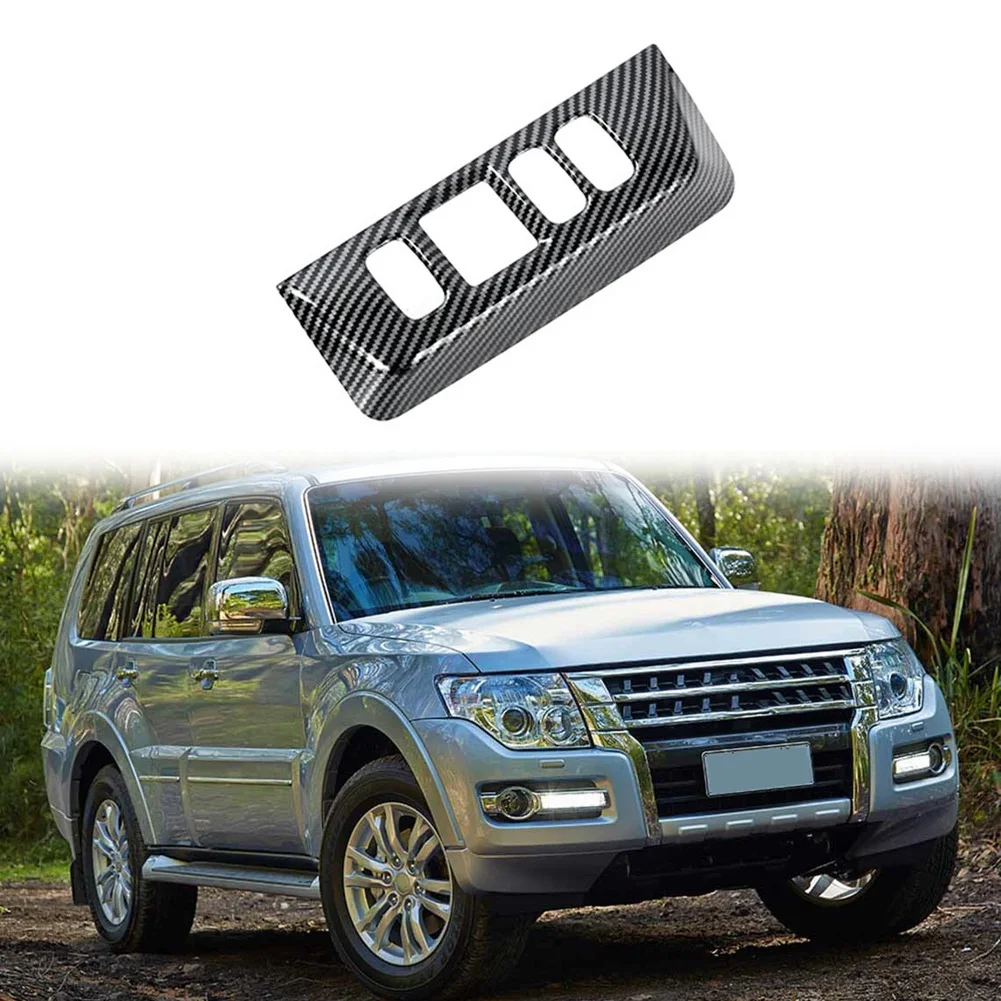 Car Interior Carbon Fiber Headlight Adjustment Switch Decoration Cover Trim Panel for Mitsubishi Pajero 2007-2019