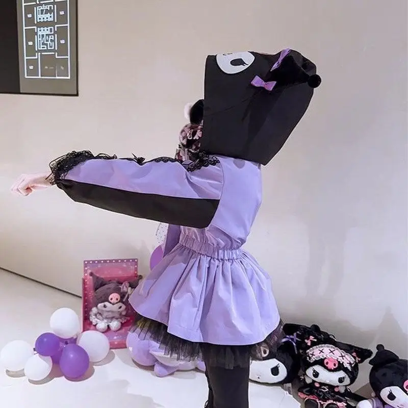 

Kuromi Girl Child Spring Autumn Style Coat Cute Sanrio Jacket Leisure Girl Cute Waist Cincher Cotton Winter Keep Warm Jacket
