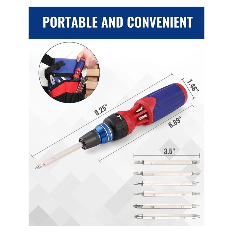AC88 12-In-1 Multi-Bit Screwdriver Set with Ratcheting Action, Quick-Load Mechanism, Ergonomic Handle