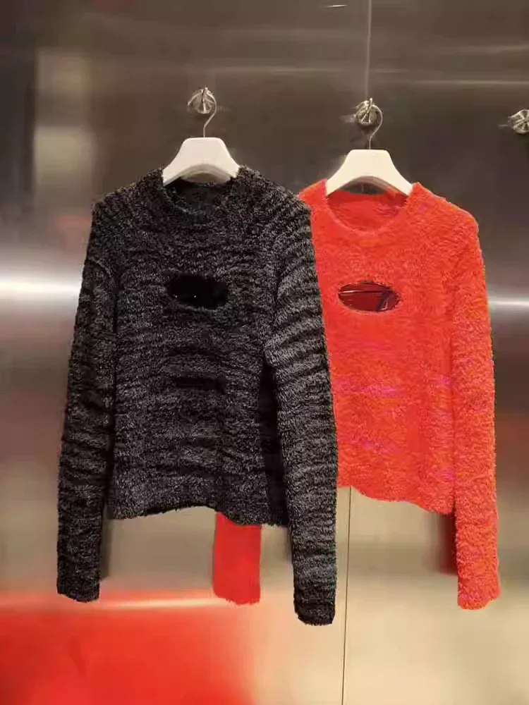 Women's Sweaters 2023 Fall Winter Slimming Hollow Tops High-End Sexy Slim-fit Sweater Feminine Solid Color Pullover Knitwears