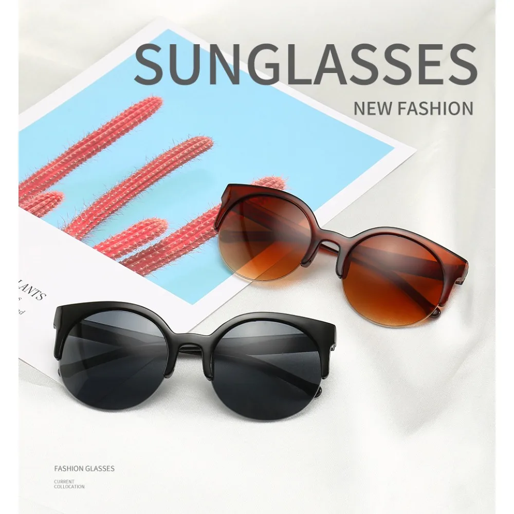 

Retro Vintage Cat Eye Sunglasses Half Frame Sunglasses Women Sun Glasses Anti-UV Sunglasses Female Travel Party Glasses 2022