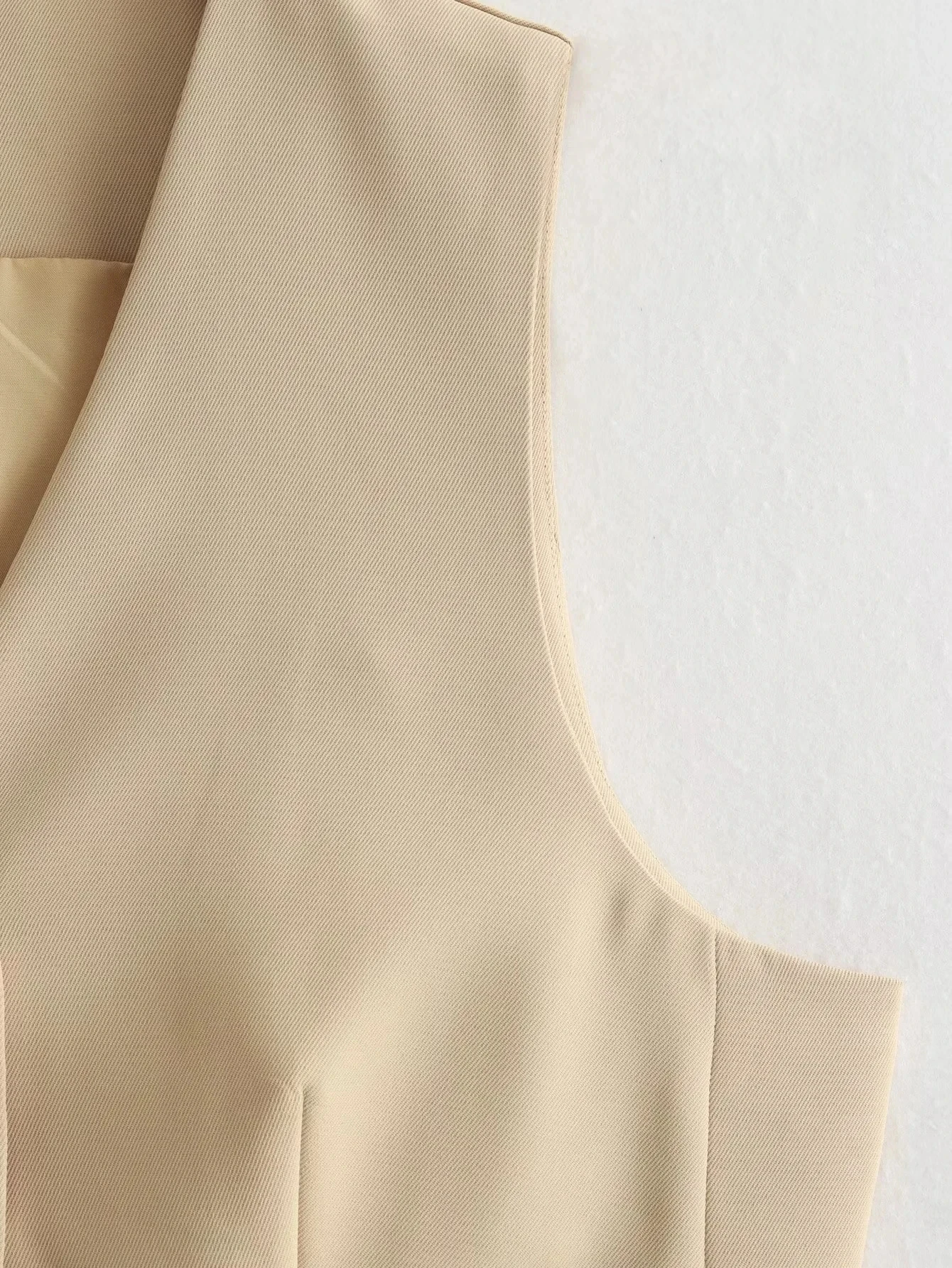 HH Damen Elegantes Khaki-Rock-Set, 2-teilig, ärmellose, einreihige, schmale Weste, einfarbiger A-Linien-Rock, Sommer-Strand-Partykleidung – Detail 8