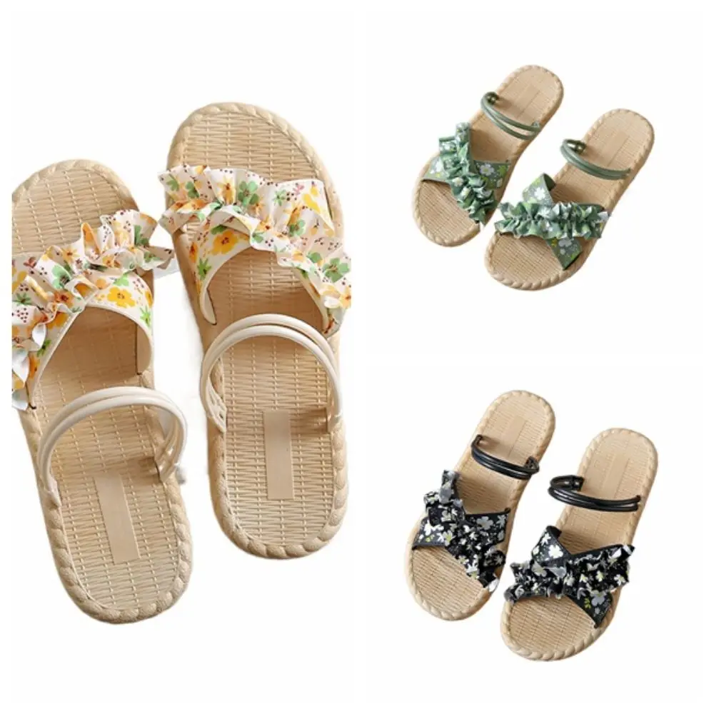 لطيف بولي كلوريد الفينيل زهرة الشقق النعال المضادة للانزلاق كشكش بحر أحذية مفتوحة أحذية البوهيمي نمط النعال للنساء الصيف