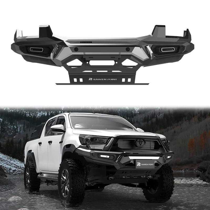 

Hot Sales Front Bumper with Side Light Car Gloss Black Body Kit Front Bumper Front Bar 4x4 Off-road Accessories forto yota Hilux