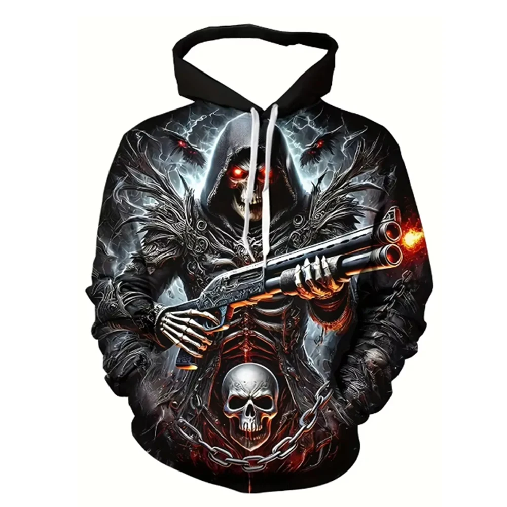 Caveira Vintage masculino manga comprida com estampa 3D, moletom com capuz primavera, Roupas extragrandes, Moda de rua, Sportswear