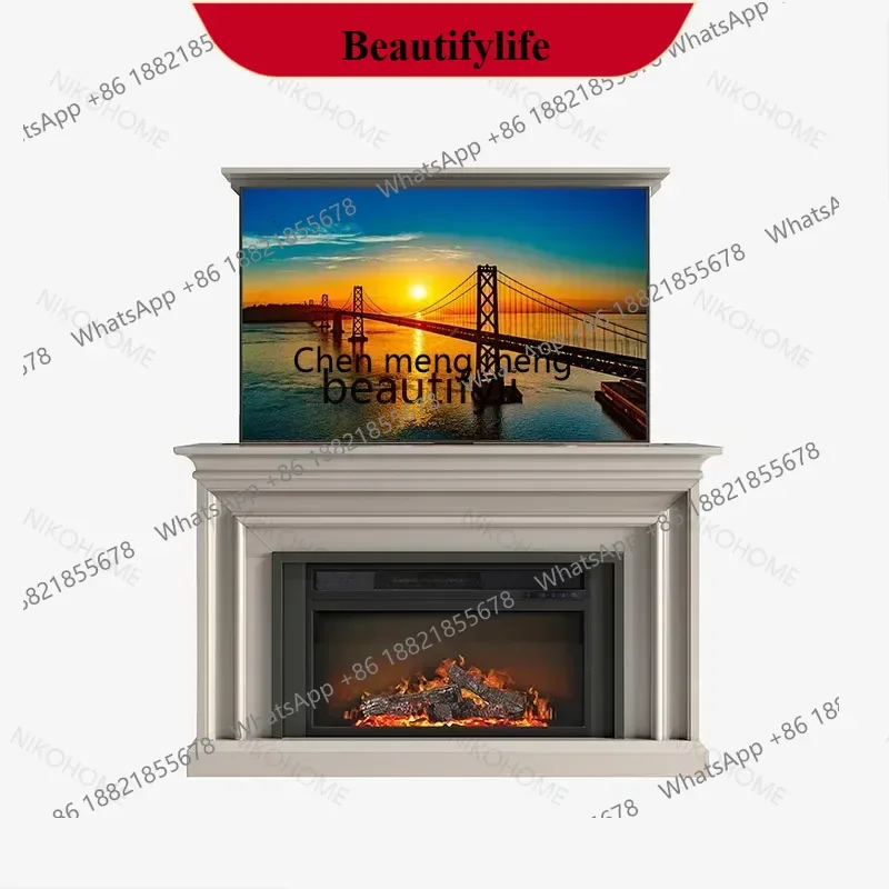 

D178 Cream wind fireplace TV cabinet Electronic simulation fire decorative Hidden intelligent electric lifting integrated cab
