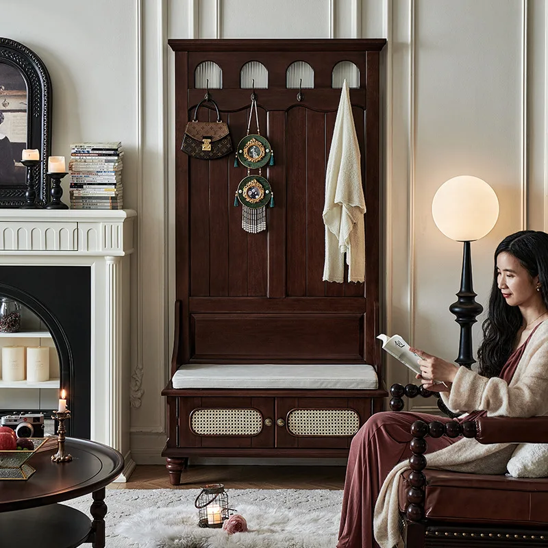 wood porch  is facing the entrance door, living room partition block sofa screen storage shoe cabinet integrated hall cabinet