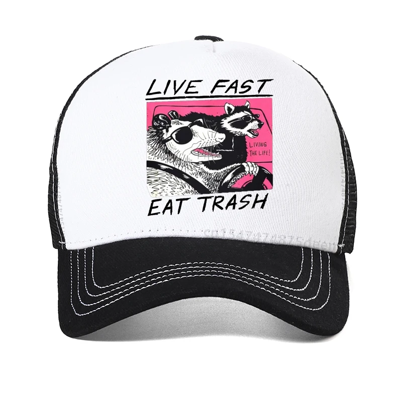 Live Fast! Eat Trash! funny hat  Hot Sale New Hip hop hats For Men Cotton Dad Hat summer Mesh Breathable hats