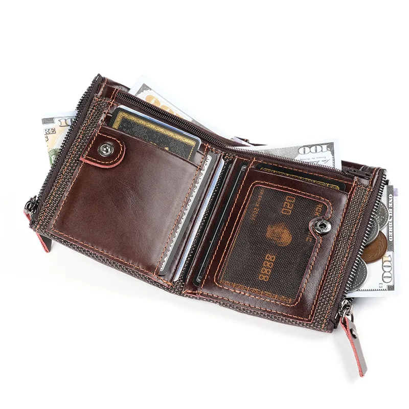 

Мужской короткий кошелек с карманами, из натуральной кожи, легкий и тонкий, с несколькими отделениями и застежкой-молнией для мелочи.