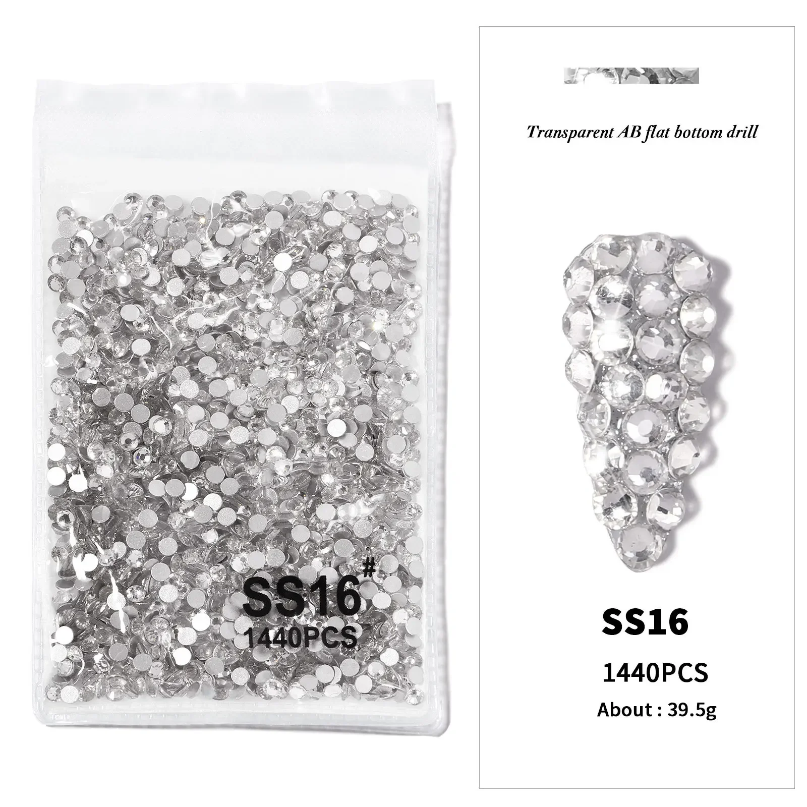 1440 pièces/sac AB/clair rond Mini diamant à ongles SS3-SS16(1.3-4mm) FlatBack Non correcteur cristal d'ongle cristal clair AB verre de manucure