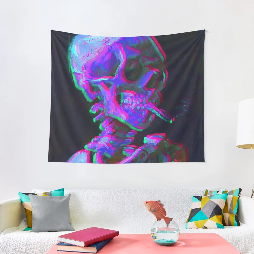 Abstract neon Smoking skeleton skull- Vincent van gogh Tapestry Bedrooms Decor Home And Comfort Decor Home Supplies Tapestry