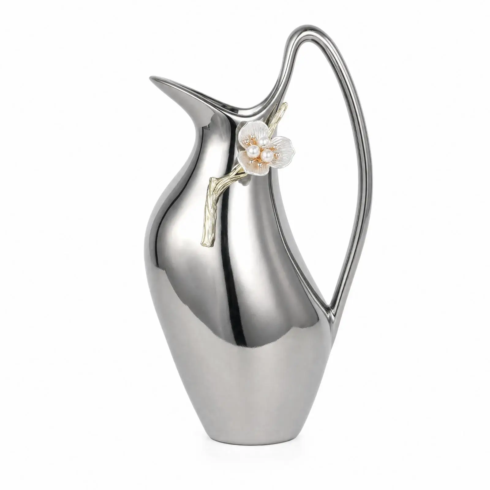 Ceramic Silver Vase Tall Mirrored Vessel Decorative Flower Pot for Living Room Luxury Home Decoration