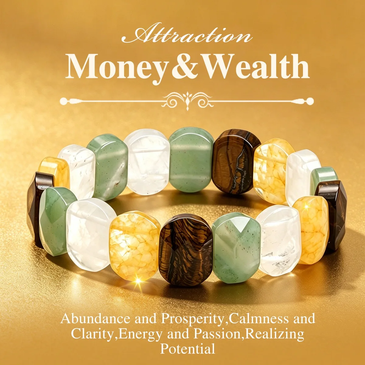100% Natural Flat Slab Tile Bead Elastic Stretch Crystal Healing Energy Reiki Polished Multi Stone Wholesale Gemstone Bracelet