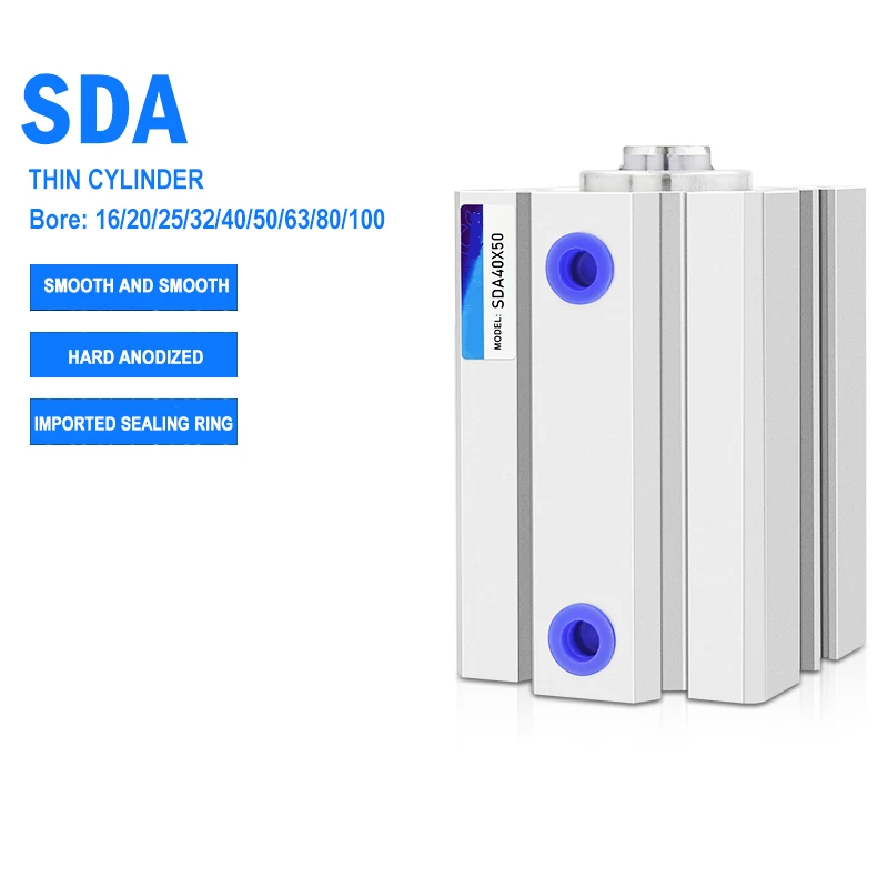

SDAThin Air Cylinder No Magnetism 16 20 25 32 40-100mm Bore Compact 5-100mm Stroke Double Action Aluminium Pneumatic Cylinder