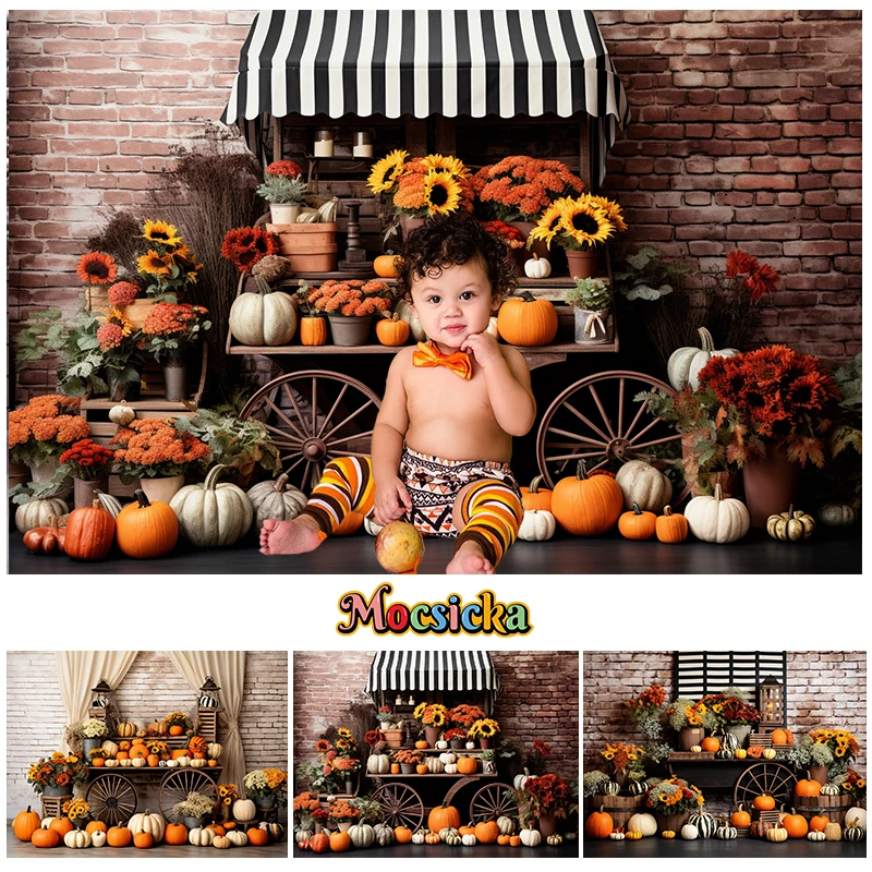 Mocsicka Autumn Photography Background Pumpkin Store Kids Children Party Backdrop Decoration Props Banner For Photo Studio