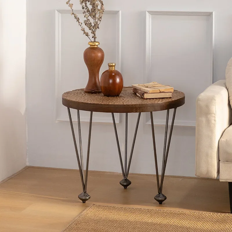 American retro solid wood small round table, bed and breakfast living room small coffee table size combination, home balcony