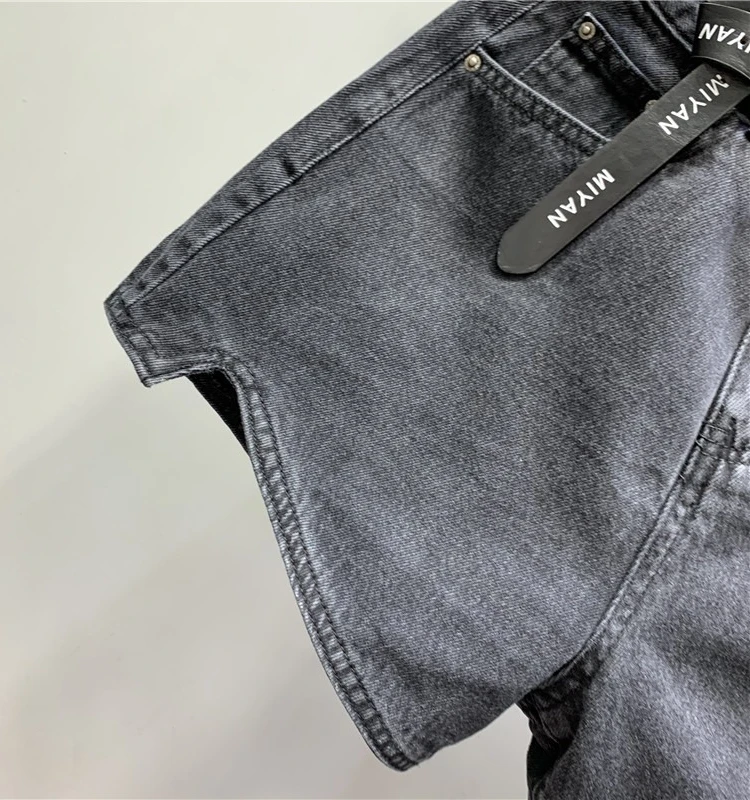 Pantalon court en denim noir pour filles, jean court, taille haute, tout assressenti, décontracté, jambes larges, 2024