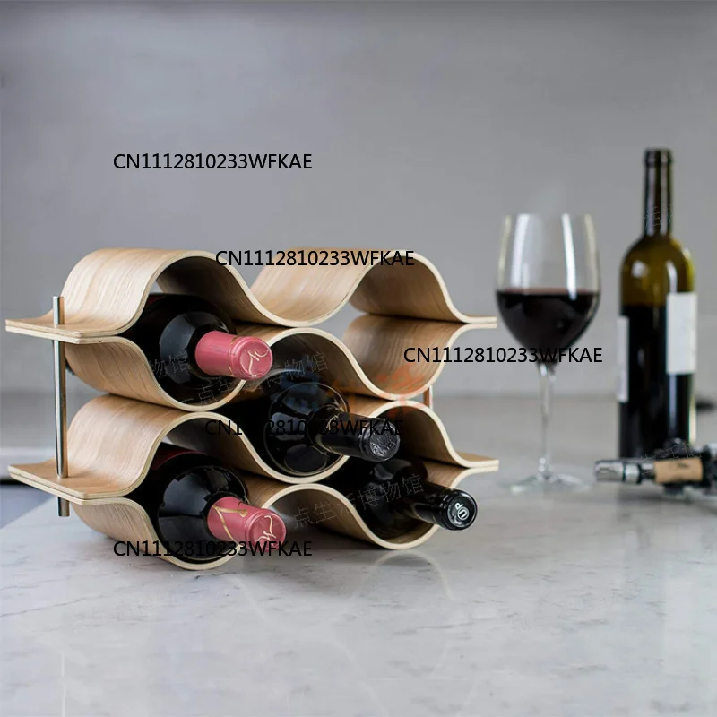 Wooden Wine Rack Storage Restaurant Bar Tabletop Solid Wood Wine Rack Creative Wavy Simple Shelves Liquor Rack Ornaments Gift