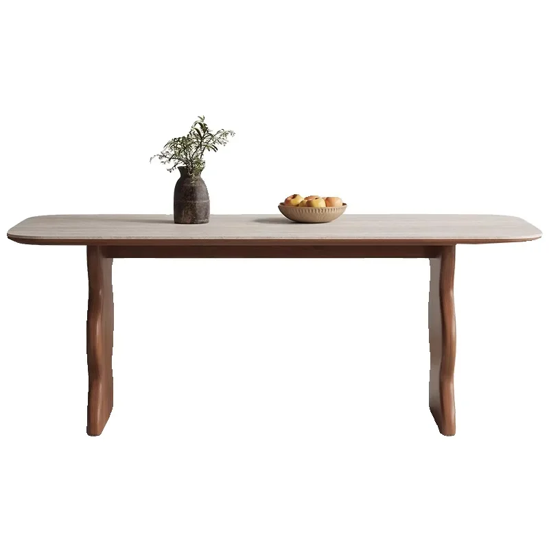 

Medieval solid wood dining tables and chairs, cream retro black ash wood rock slab furniture