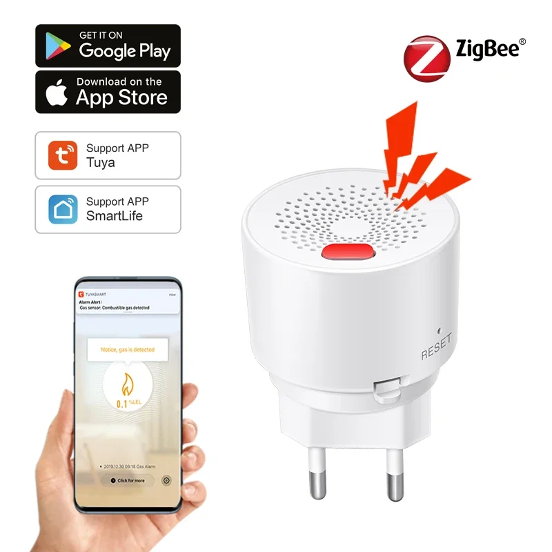 Tuya Smart Zigbee Natural Gas Sensor With High Sensitivity For Fire Safety, Designed For Kitchen LPG Leakage Detection.