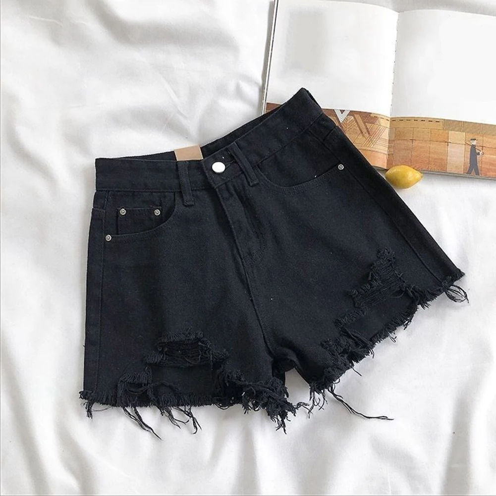 بنطلون للاستخدام اليومي شورت جيب شورت نسائي صيفي ملابس الربيع والصيف شورت نسائي صيفي ممزق باللون الأزرق الداكن